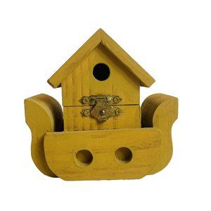 Vtg Rustic Wood Handmade Noah’s Ark Birdhouse Trinket Box Farmhouse Decor